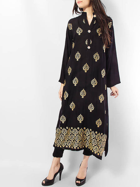 Afreen's Collection Black Linen Embroidered Kurta with Cigarette Pant AC-10