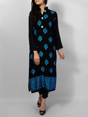 Afreen's Collection Blue & Black Linen Embroidery Kurta With Pant AC-11