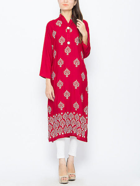 Afreen's Collection Red Kurta with Embroidery AC-134