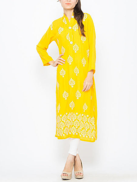 Afreen's Collection Yellow Kurta With White Embroidery AC-136