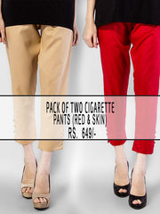 Afreen's Collection Pack of Two Cigarette Pants (Red & Skin)AC-21