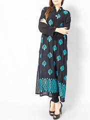 Afreen's Collection Black Linen Stylish Kurta With Fancy Buttons AC-9