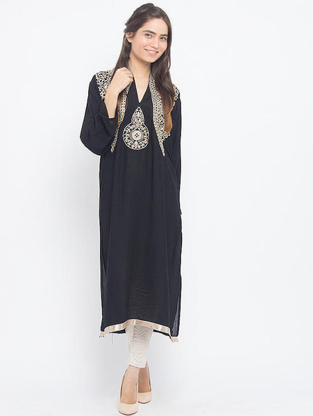 Afreen's Collection Black & White Linen Coat Style Kurta For Women - AC 145