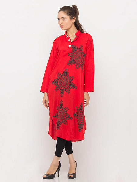 Afreen's Collection Black & Red Linen Chic Kurta For Women - AC 146