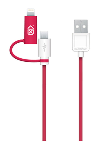 Pantone 2m PVC 2-in-1 Micro USB Lightning Cable - Pink- 525