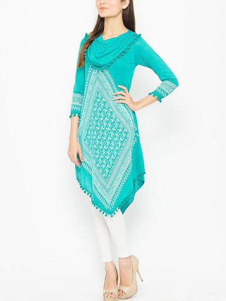 Sea Green Printed Linen Kurti - RWY-SGN