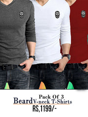 Pack of 3 Respect the Beard V-neck T-Shirts-GG-54