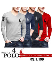 Pack of 4 Polo V-Neck Full Sleevest-Shirts-Gg-73