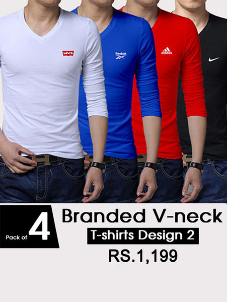 Pack of 4 Branded V-neck T-shirts Design 2-Gg-74