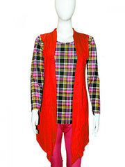 Checkered Shirt With Sleeveless Shrug Red -Gx-60