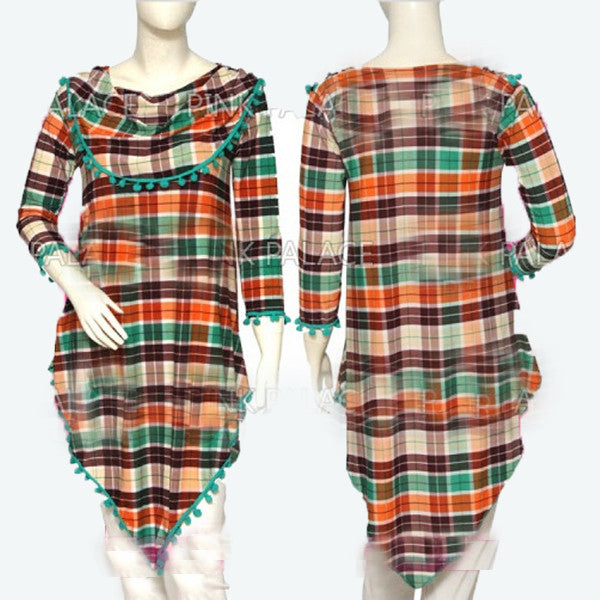 Stylish Checkered Ladies Top Orange -Gx-68