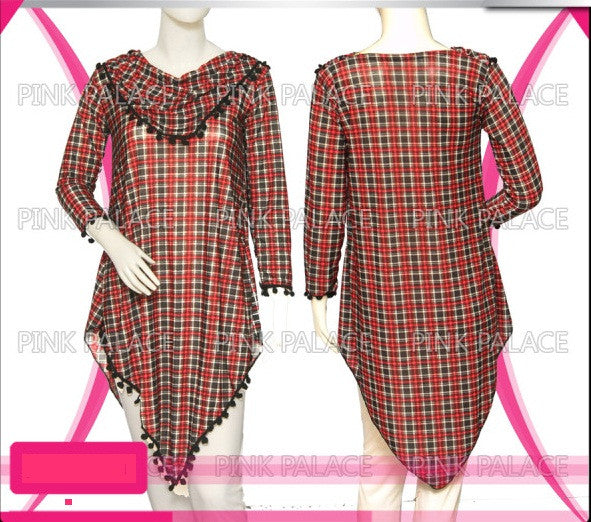 Stylish Checkered Ladies Top Red -Gx-69