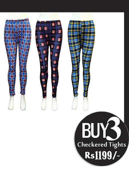 Pack of 3 Checkered Tights for Women-Gx-61