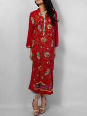 Naureen Shah Red Kurta With Multicolor Embroidery & Pearl Buttons-NH-04