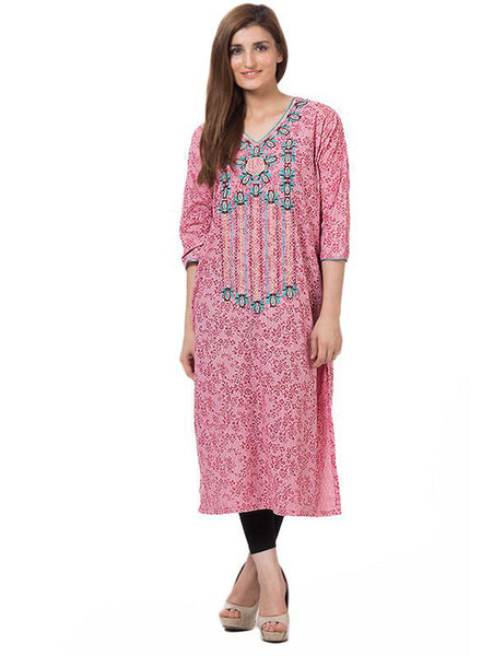 Naureen Shah Light pink - Cotton - Printed & Embroidered Shirt for Women-NH-06