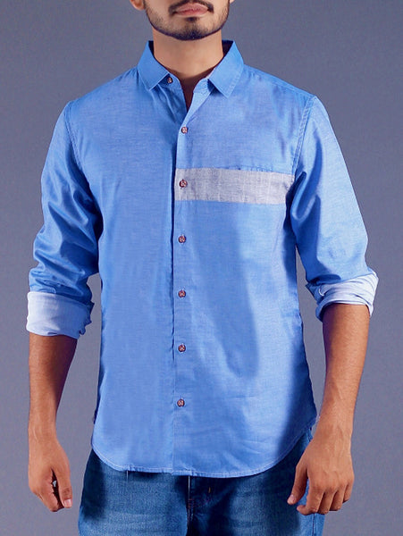 Red Tree Shirt-Blue with Grey vertical Pocket design-RT2501