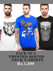 PACK OF 3 PRINTED ROUND NECK T-SHIRTS - TWH-07