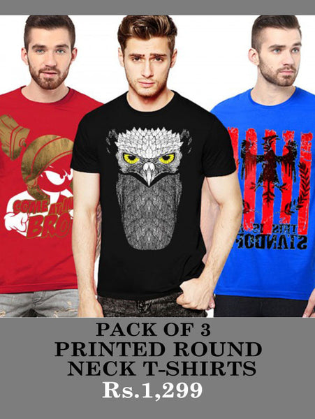 PACK OF 3 PRINTED ROUND NECK T-SHIRTS - TWH-08