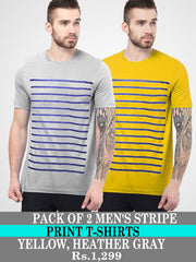 PACK OF 2 MEN'S STRIPE PRINT T-SHIRTS, YELLOW, HEATHER GRAY - TWH-13