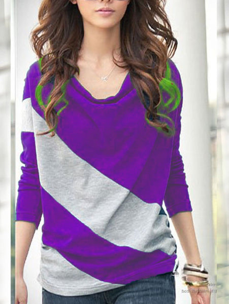 Turtleneck Losse tops Purple-VDTX-51