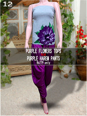 Purple  Flowers Tops With Purple Harem Pants- VDTX-80