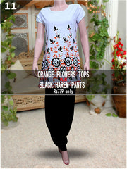 Black & Orange  Flowers Tops With Black Harem Pants- VDTX-81