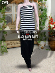 White stripe Tops With Black Harem Pants- VDTX-83