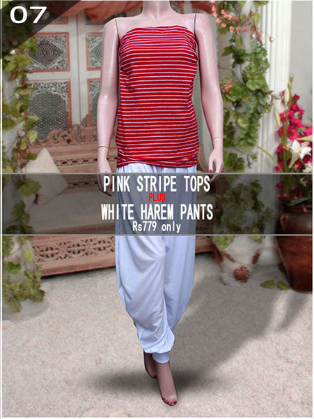 Pink stripe Tops With white Harem Pants- VDTX-85