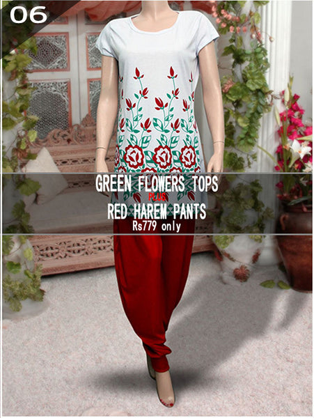 Red & Green flower Tops With Red Harem Pants- VDTX-86