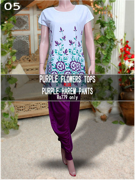 Purple & Green flower Tops With purple Harem Pants- VDTX-87