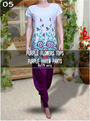 Purple & Green flower Tops With purple Harem Pants- VDTX-87