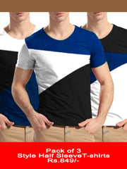 Pack of 3 Style Men Designer Half Sleeve T-shirts - VDTX-89