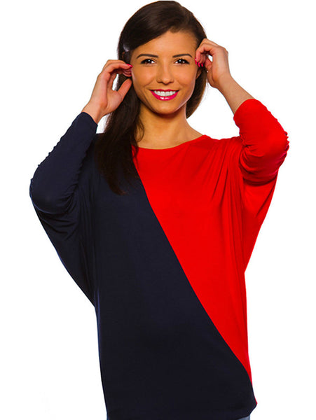 Women's Cross Loose Top - Blue and Red - RWY-LT-18