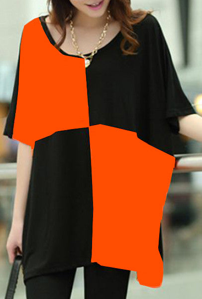 Loose Women's Top - Black & Dark Orange - RWY-LT-26