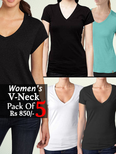 WOMEN PACK OF 5 V-NECK T-SHIRT WP-01