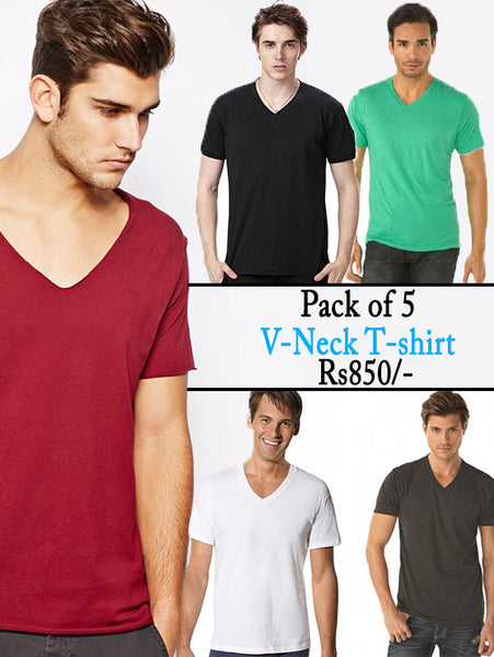 MEN'S PACK OF 5 V-NECK T-SHIRT-VDTX-LT-32