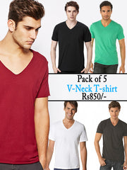 MEN'S PACK OF 5 V-NECK T-SHIRT-VDTX-LT-32