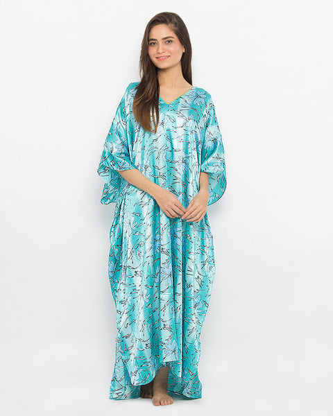 Valerie Green Flower Polyester Printed Long Caftan -va-103