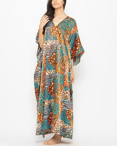 Valerie Green & Orange Printed Long Caftan for Women CAF 30-va-115