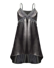 Valerie Grey Polyester Satin Chemise With Lace-va-123