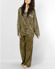 Valerie Yellow Cheetah Print Polyester Nightwear Pj Sets With Piping-va-137