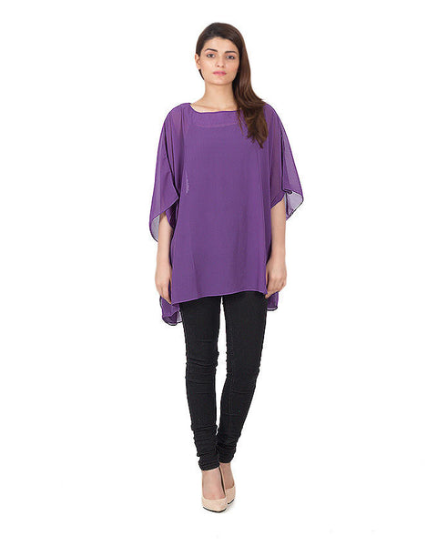 Valerie Purple Polyester Weight Less Japan Chiffon Poncho For Women - PON 02 PU-va-155