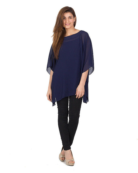 Valerie Navy Blue Polyester Weight Less Japan Chiffon Poncho For Women - PON 02 NV-va-156