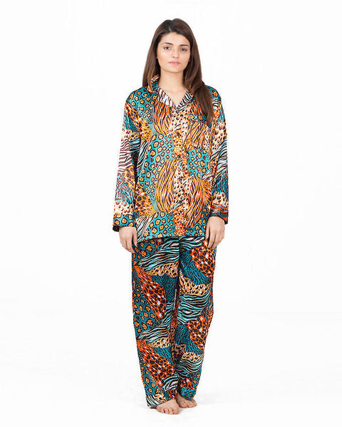 Valerie Orange Cheeta Print Polyester Nightsuit-va-18