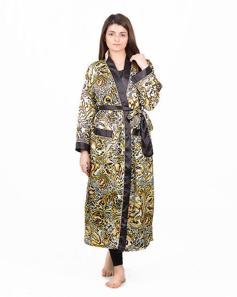 Valerie Cheeta Print Polyester Long Gown With Piping -va-21