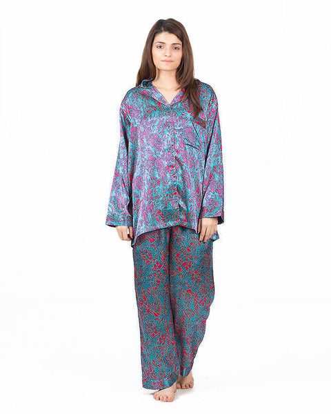 Valerie Valerie Turquoise Printed Polyester Nightsuit -va-23