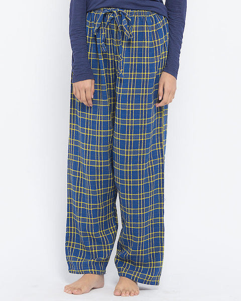 Valerie Navy Blue & Yellow Cotton Flannel Pajama for Women -va-35