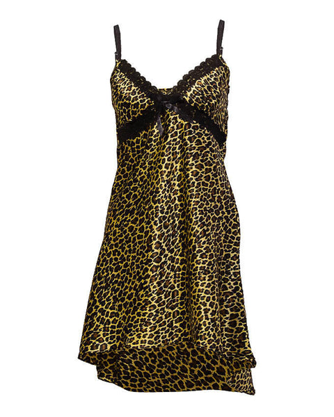 Valerie Valerie Valerie Cheetah Print Smoothy Polyester Satin Chemise with Stretchable Lycra Lace and Very Soft Elastic Straps-va-36