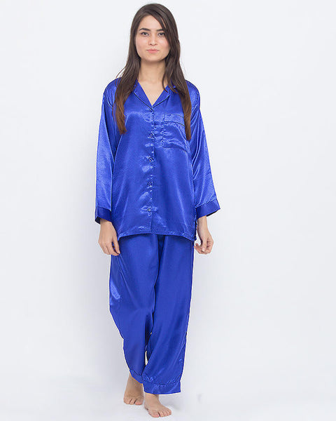 Valerie Blue Solid Polyester Night Suit  -va-48