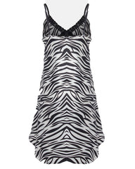 Valerie Black & White Printed Polyester Chemise for Women-va-49